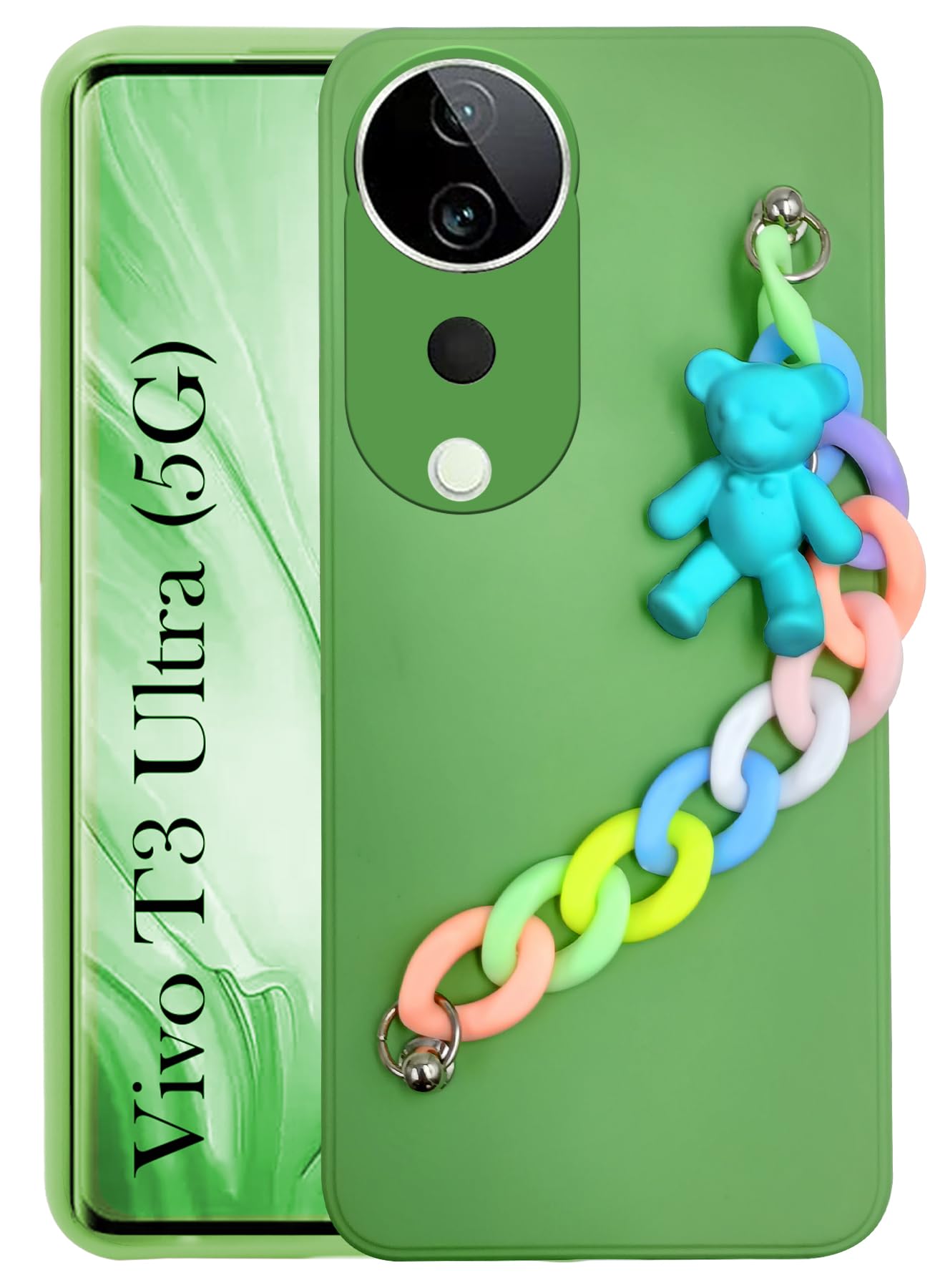 For Vivo T3 Ultra Back Cover Girls Case with Bracelet (Wrist Hanging Chain | Teddy Toy Cartoon)