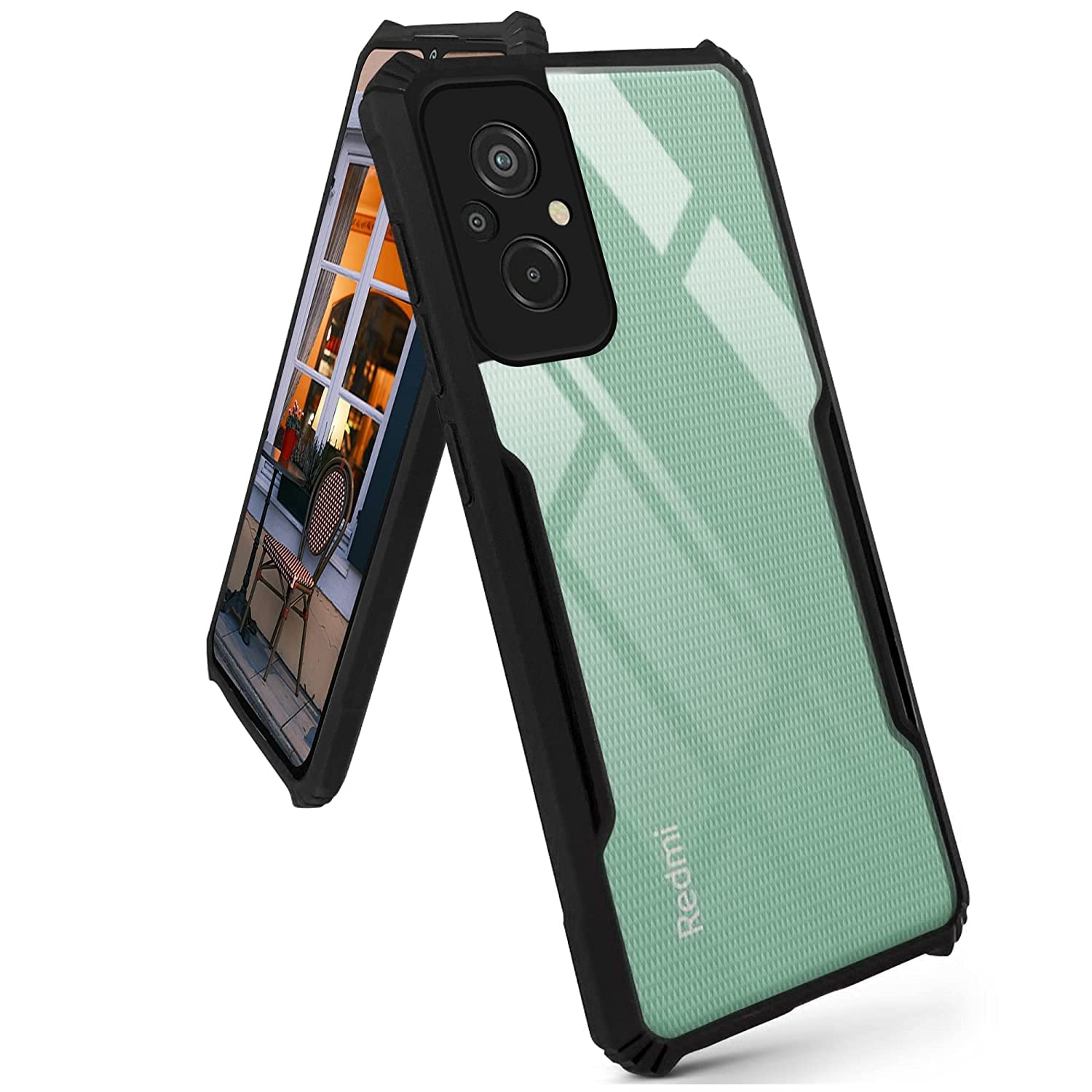 For Xiaomi Redmi 11 Prime Back Cover Case (Crystal Glass Back | Shockproof Bumpers | Professional Black)