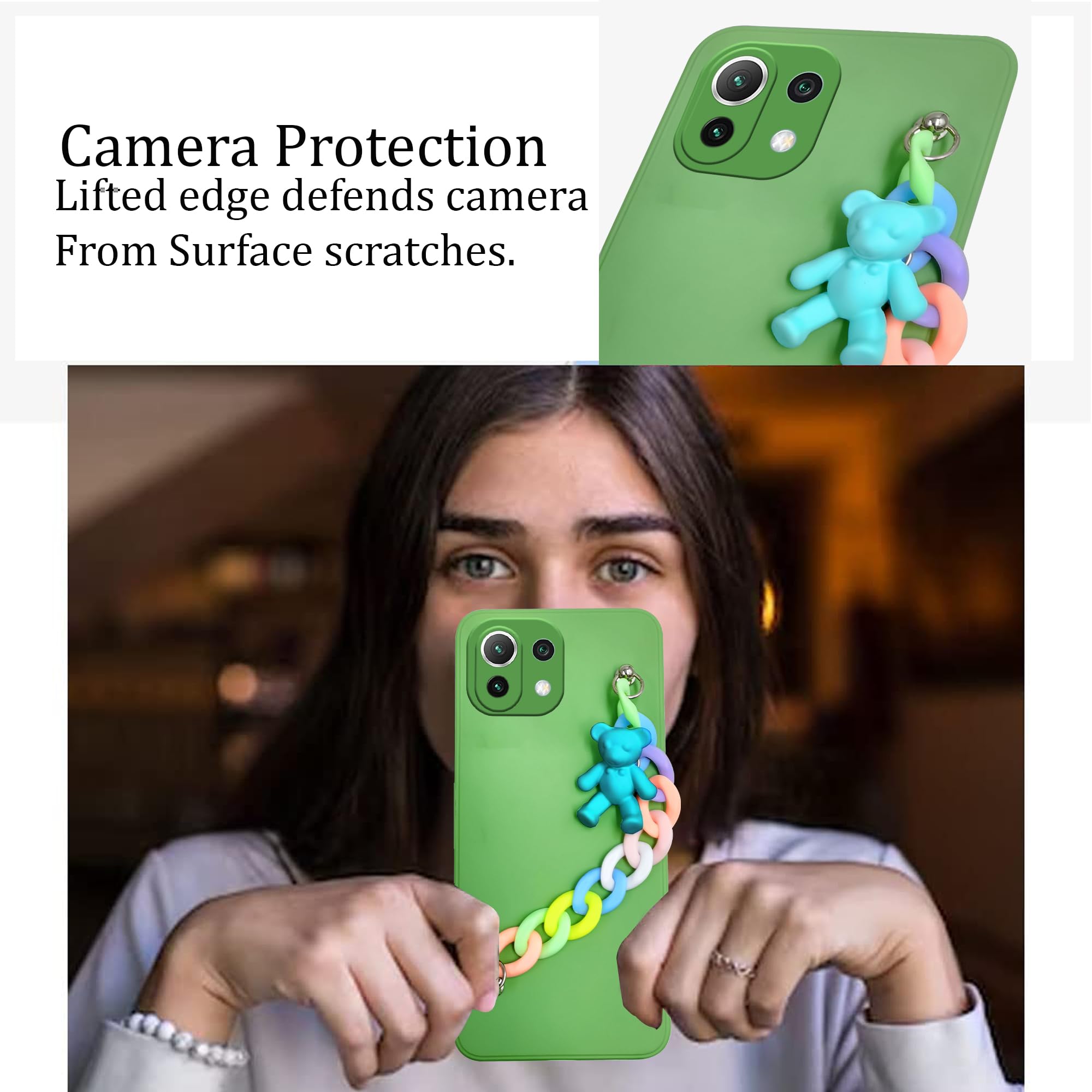 For Xiaomi 11 Lite 5G NE Back Cover Girls Case with Bracelet (Wrist Hanging Chain | Teddy Toy Cartoon)