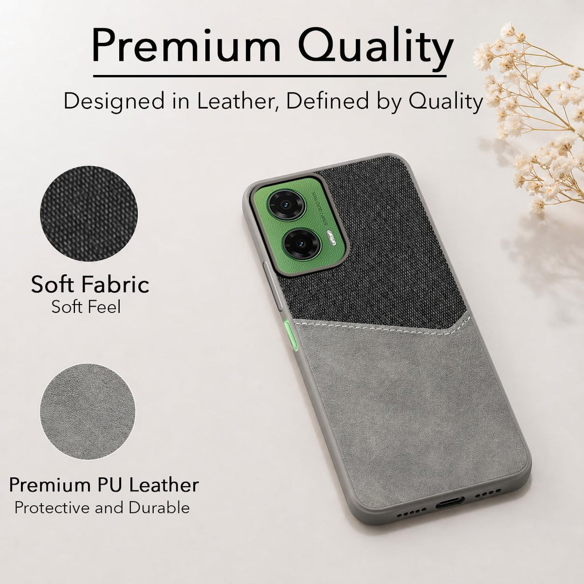 For Motorola Moto G35 Back Cover Case (Dual PU Leather Stitch | Professional Minimalist | Soft and Flexible)