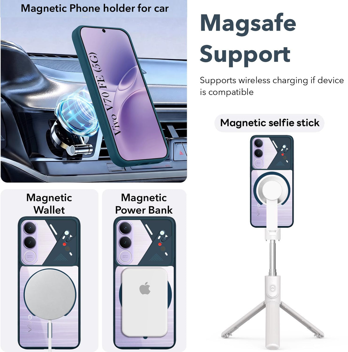For Vivo V70 FE 5G Back Cover Case Lifetime Anti-Yellow Clear (Camera Protection | Side Grip | Wireless MagSafe Compatible)