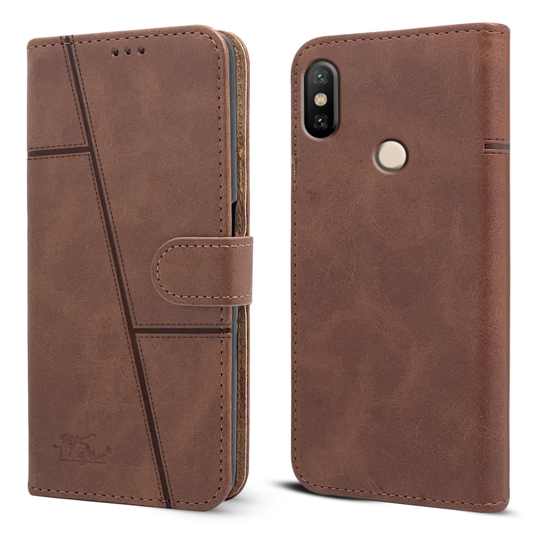 For Xiaomi Mi A2 Flip Cover Case ( Stitched Leather with Magnetic Closure | Black)