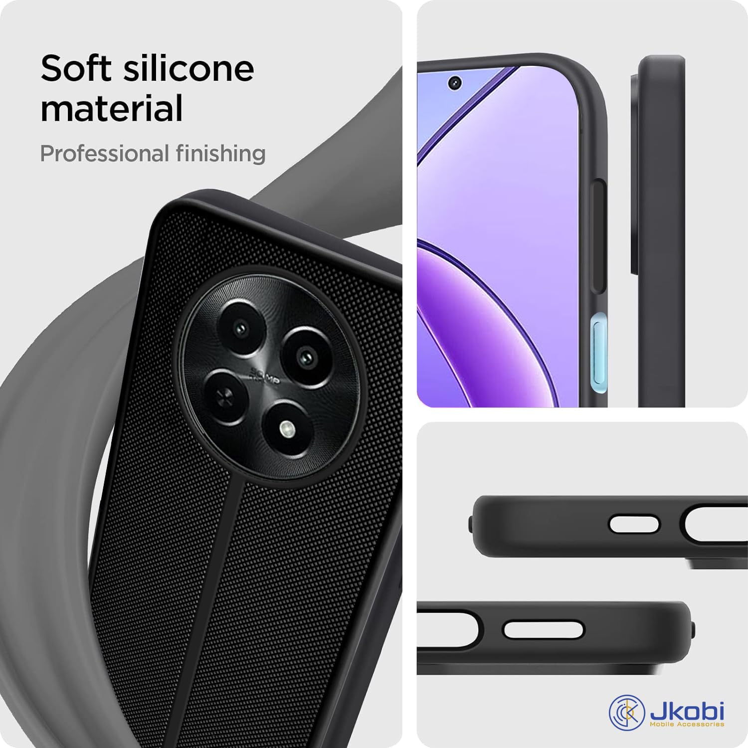 For Realme Narzo N65 Back Cover Case Rubberised (Textured Grip Design| Micro-Fiber Cloth Inside | Slim and Light Weight | Soft Touch and Feel)