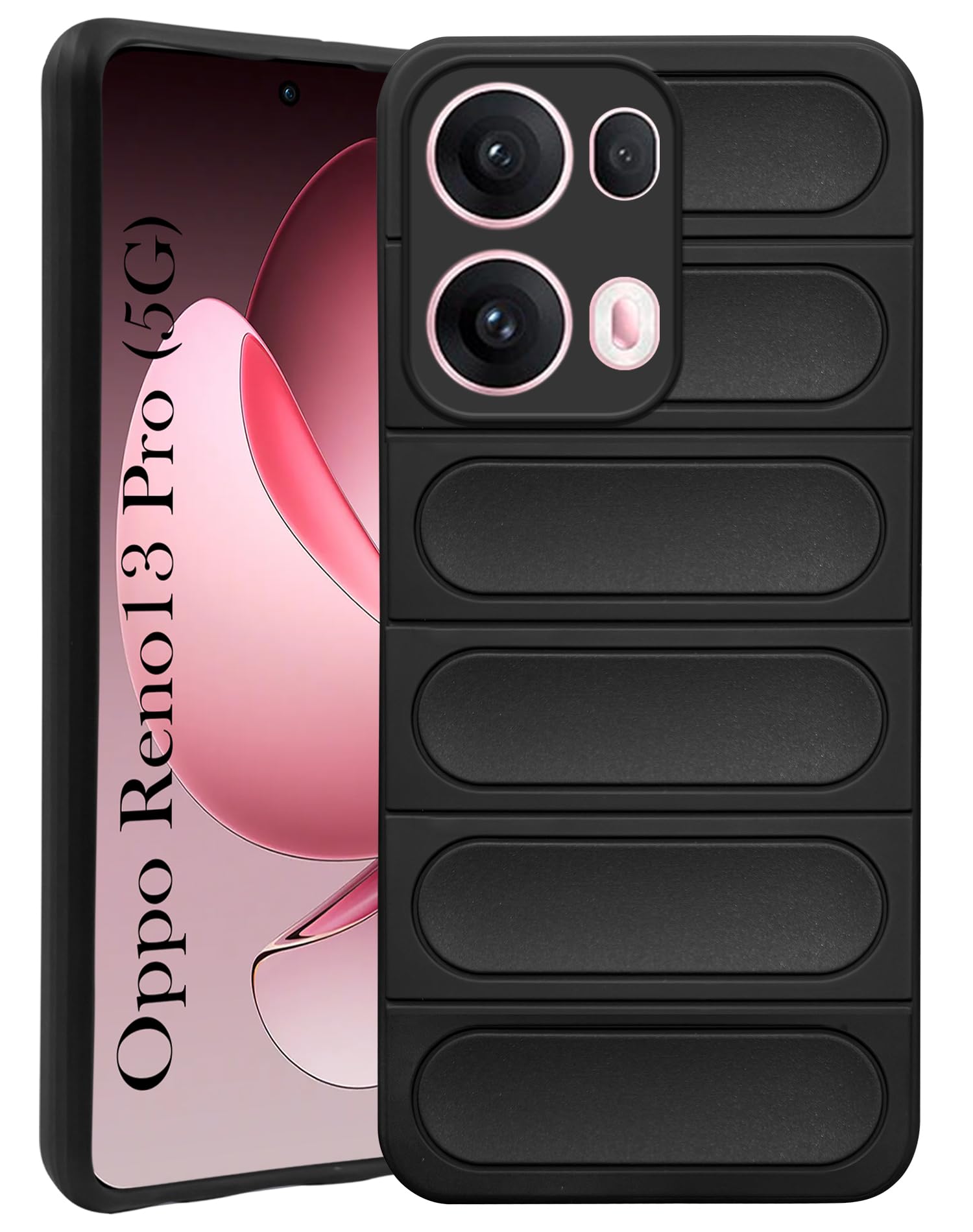 For Oppo Reno13 Pro 5G | Oppo Reno 13 Pro 5G Back Cover Case (Matte Liquid Silicone | Professional Design | Camera Protection | Wave Black)
