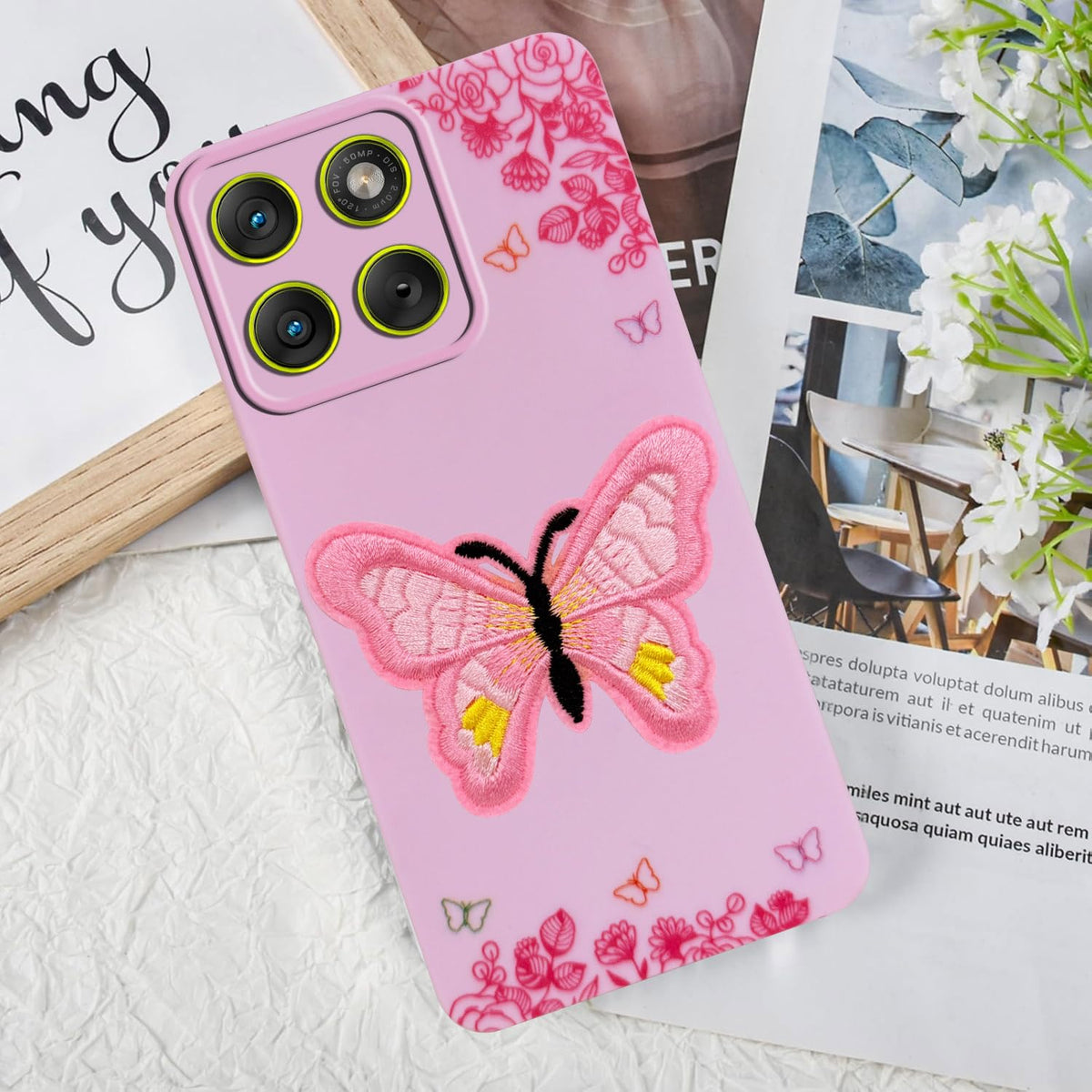 For Motorola Moto Edge 70 Back Cover Case (Soft Butterfly Embroidery | Women Teen Girls | Camera Protection| Matte Silicone)