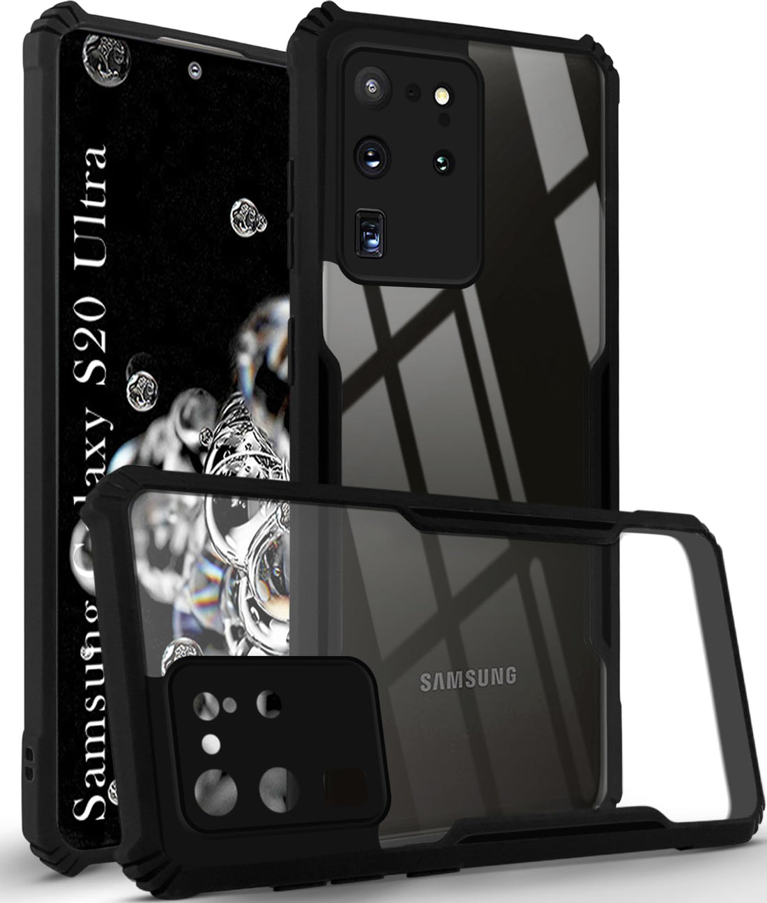 For Samsung Galaxy S20 Ultra Back Cover Case ( Shockproof with Polycarbonate Clear Panel | Professional Black)