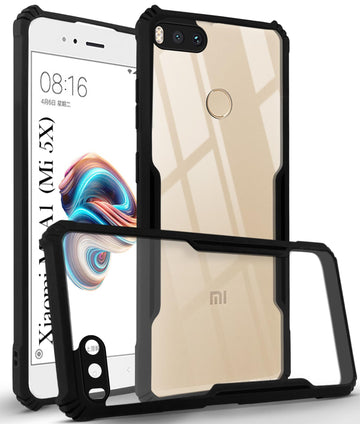 For Xiaomi RedMi A1 (Mi 5X) Back Cover Case (Shockproof with Polycarbonate Clear Panel | Professional Black)