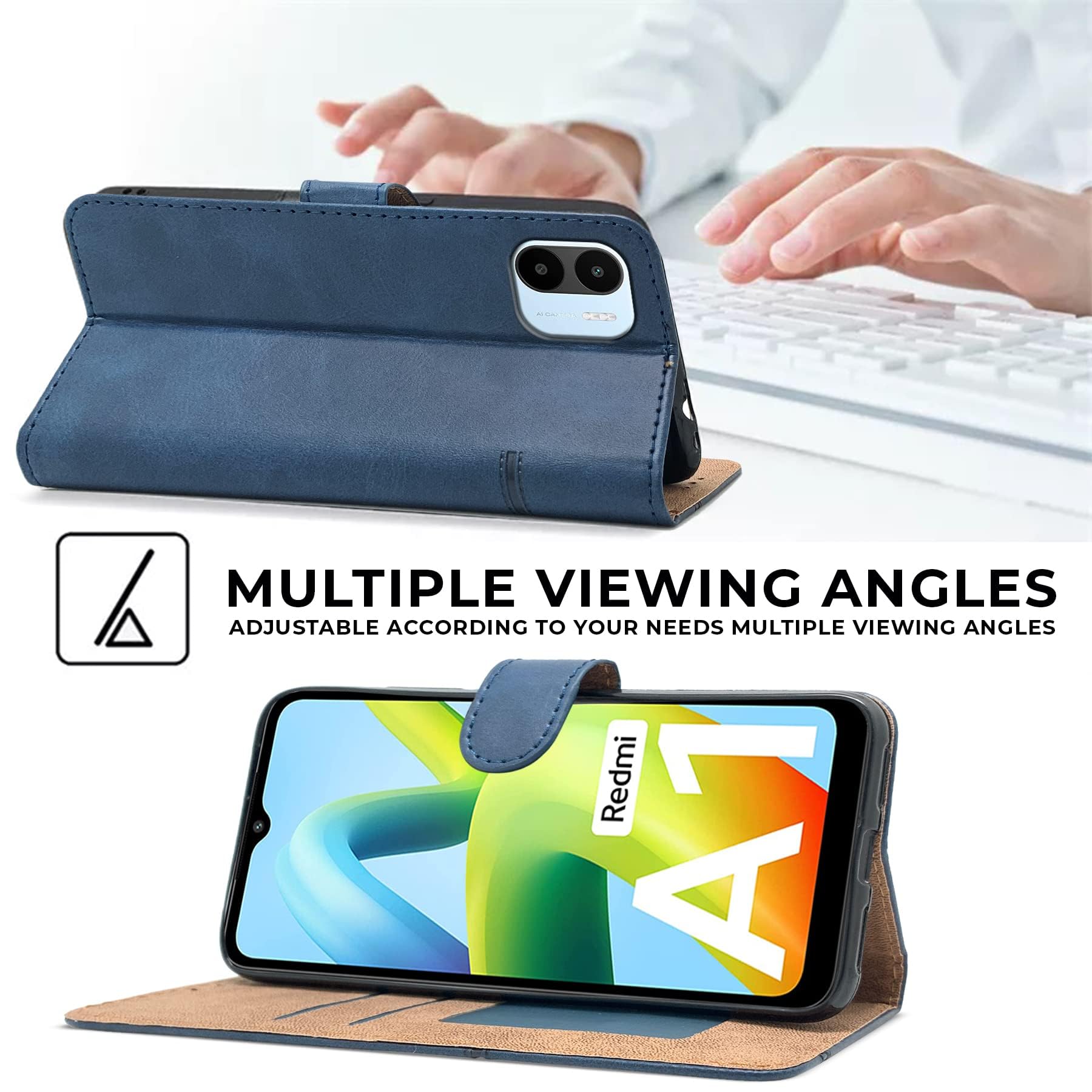 For Xiaomi Redmi A1 2022 Flip Cover Case (Stitched Leather with Magnetic Closure)