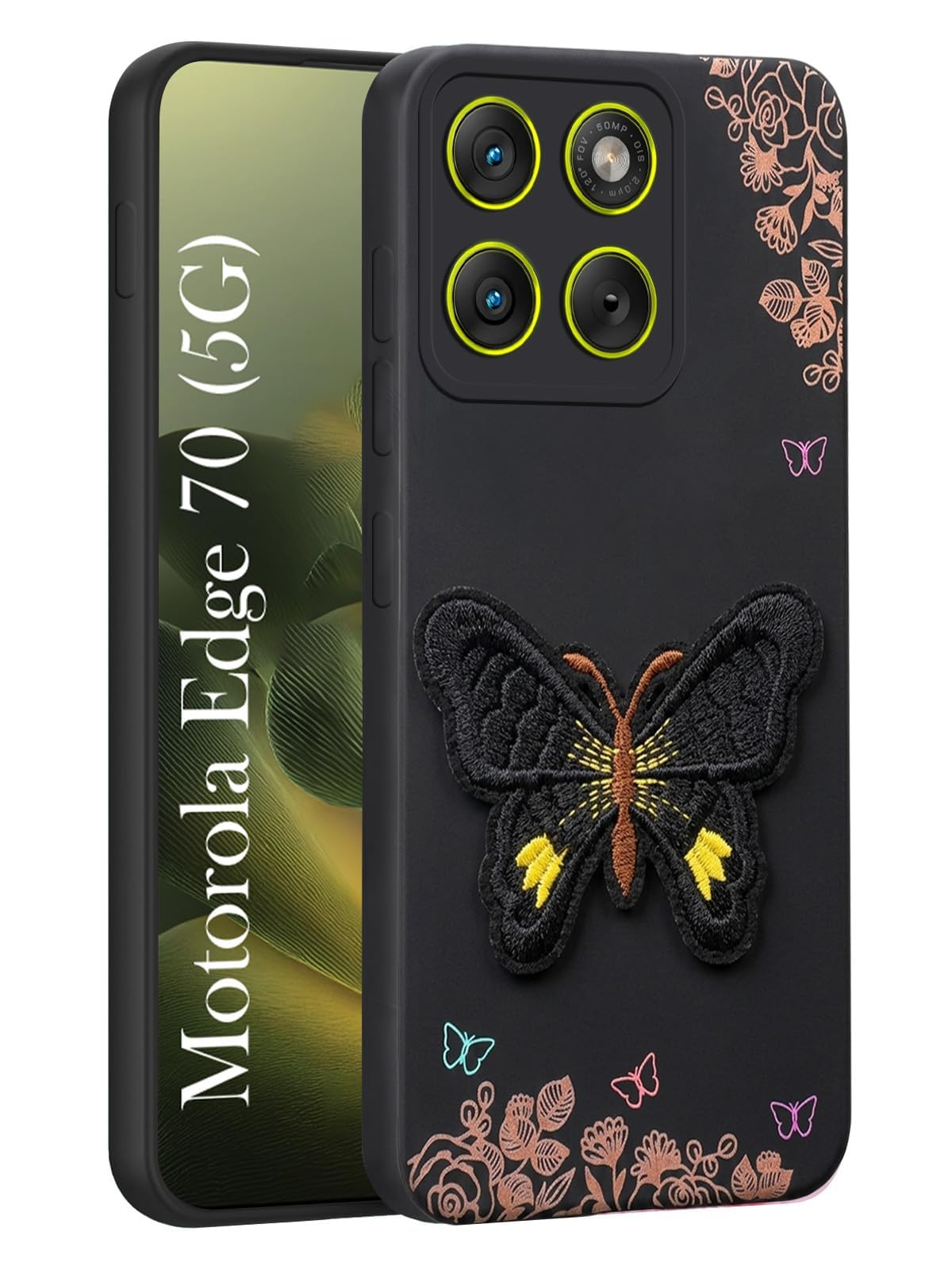 For Motorola Moto Edge 70 Back Cover Case (Soft Butterfly Embroidery | Women Teen Girls | Camera Protection| Matte Silicone)