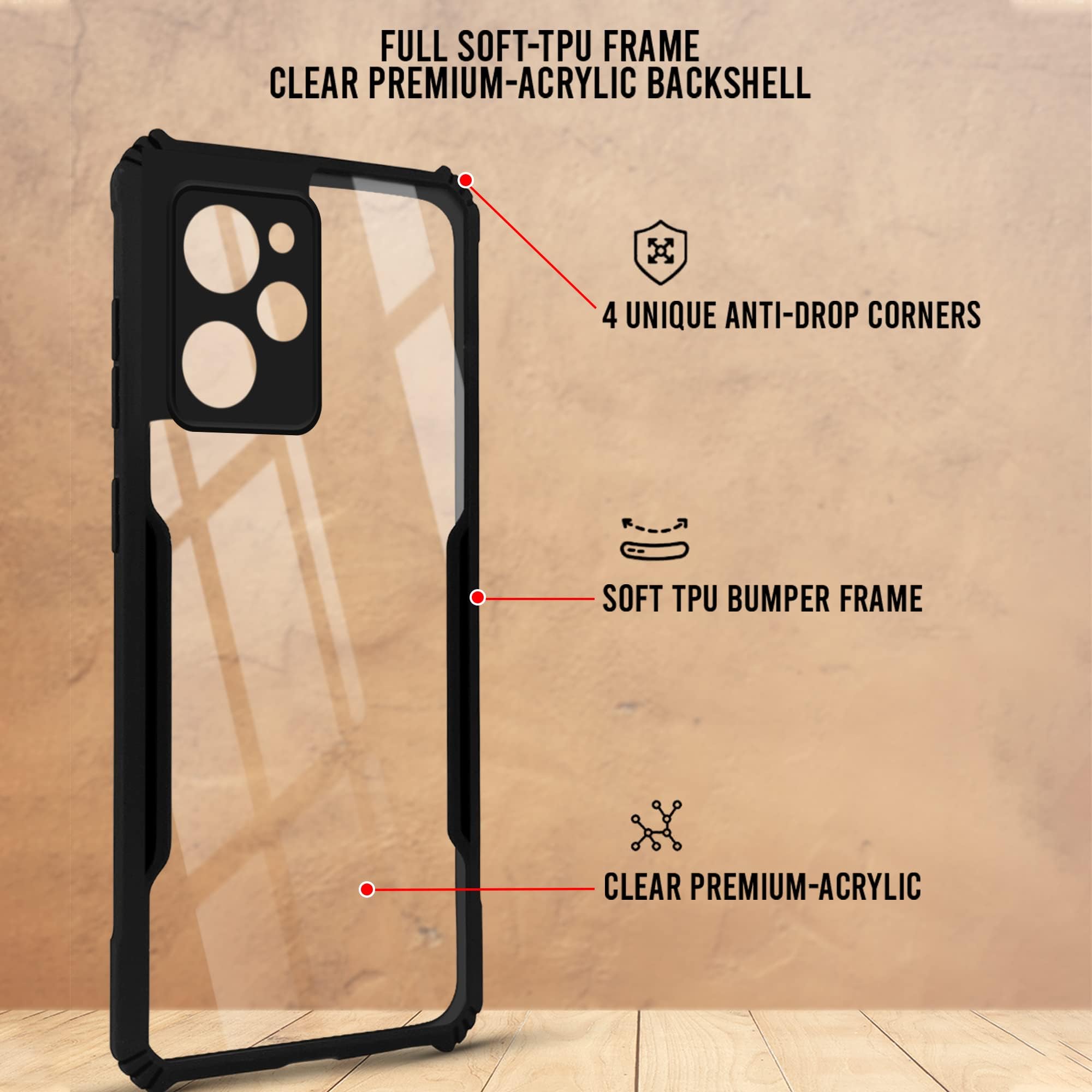 For Poco X5 Pro 5G Back Cover Case (Shockproof with Polycarbonate Clear Panel)