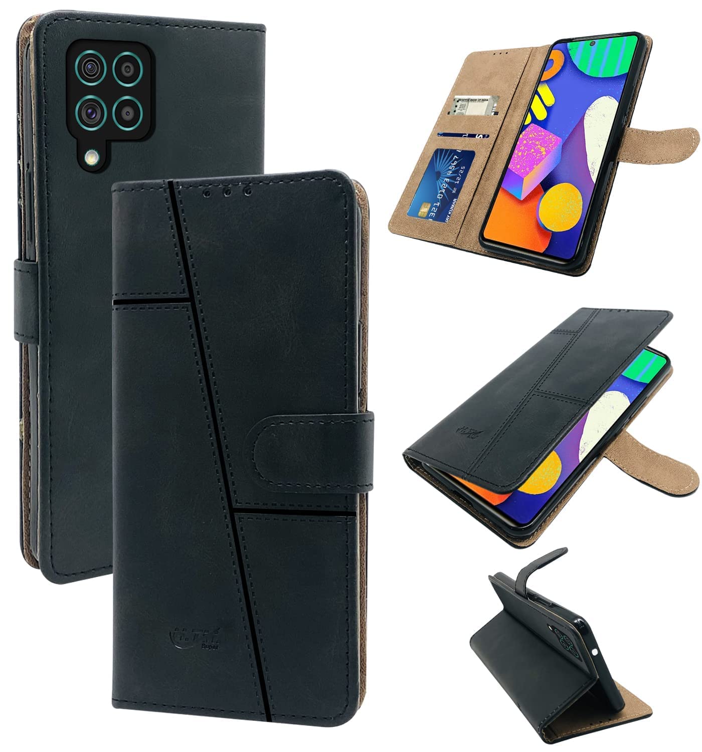 For Samsung Galaxy M62 Flip Cover Case (Stitched Leather Finish | Inner TPU | Foldable Stand | Wallet Card Slots)
