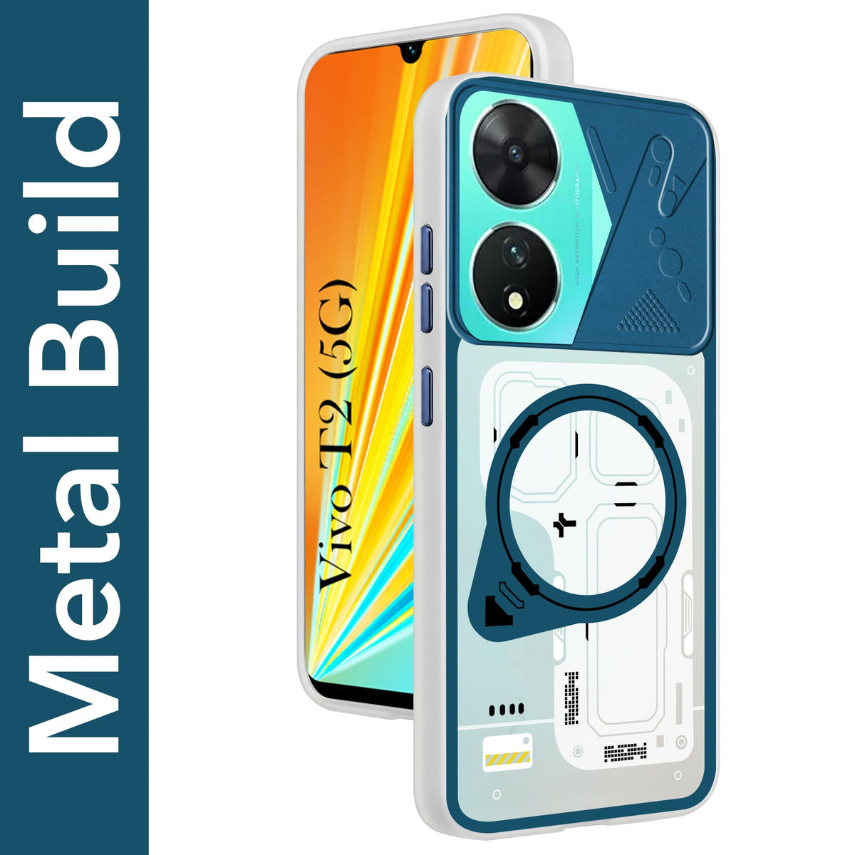 For Vivo T2 Metallic Back Cover Case (Metallic Camera Protection & Buttons | Translucent Milky Shade | Hard Polycarbonate)