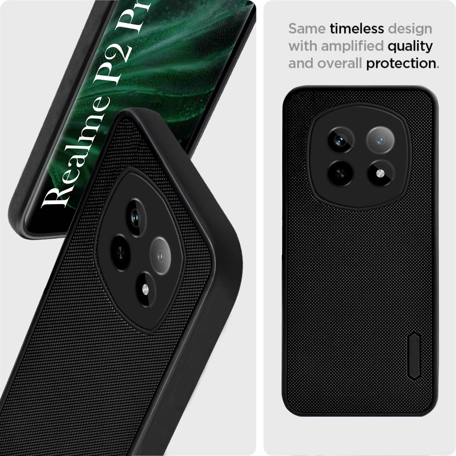 For Realme P2 Pro Back Cover Case  (Textured Grip Design | Micro-Fiber Cloth Inside | Slim and Light Weight | Soft Touch and Feel | Black)