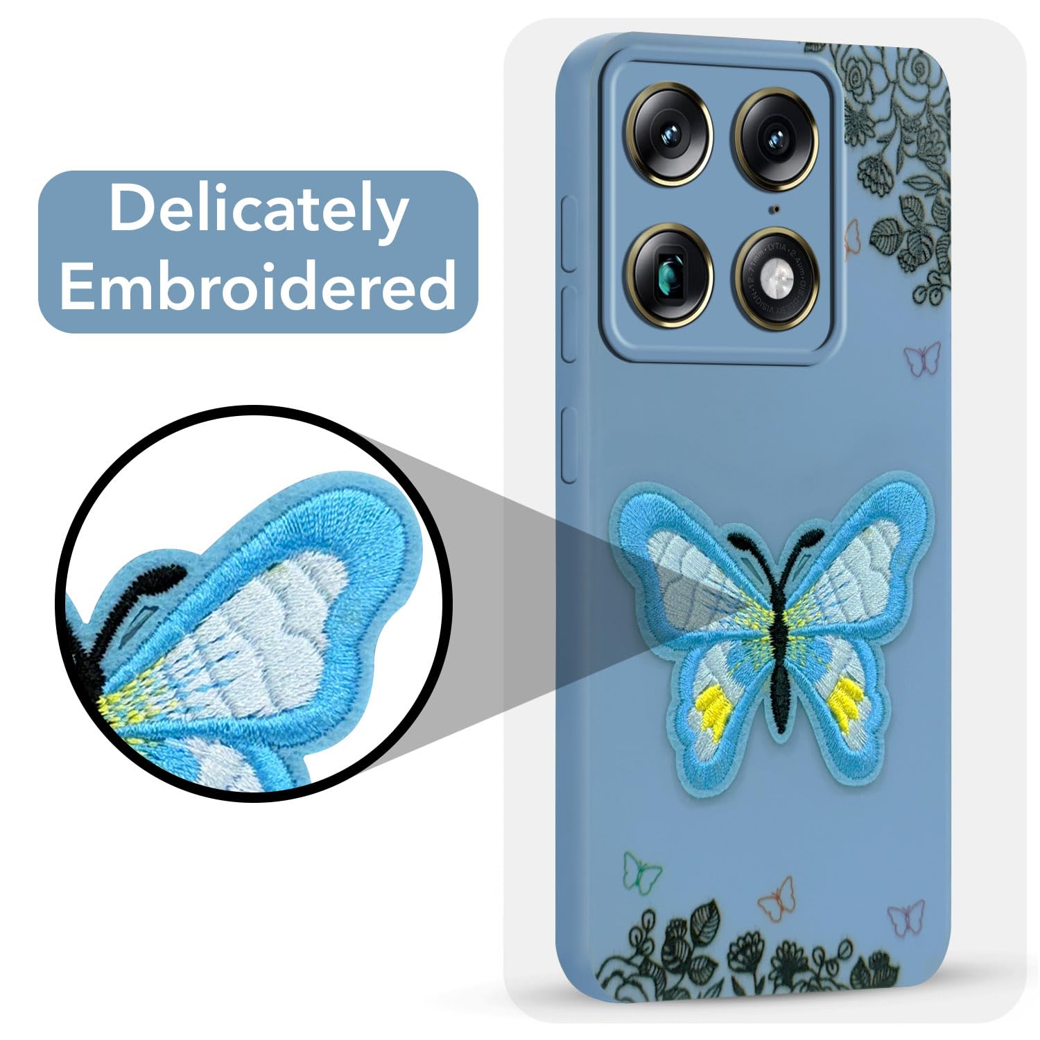 For Motorola Moto Edge 70 Back Cover Case (Soft Butterfly Embroidery | Women Teen Girls | Camera Protection| Matte Silicone)