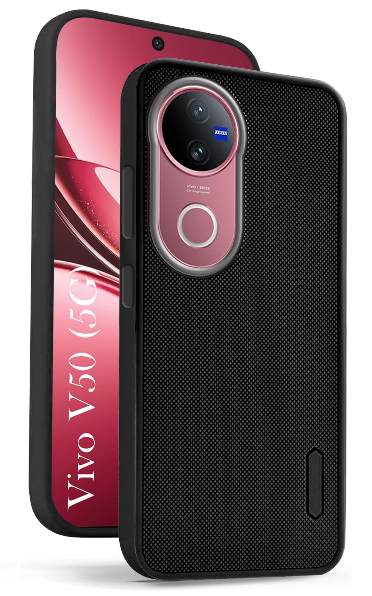 For Vivo V50 | Vivo V50e Back Cover Case (Textured Grip Design | Micro-Fiber Cloth Inside | Slim and Light Weight | Soft Touch and Feel | Black)