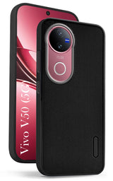 For Vivo V50 | Vivo V50e Back Cover Case (Textured Grip Design | Micro-Fiber Cloth Inside | Slim and Light Weight | Soft Touch and Feel | Black)