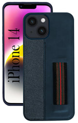 For Apple iPhone 14 Back Cover Case (Professional PU Leather | Strip Chain Holder Socket | Black)