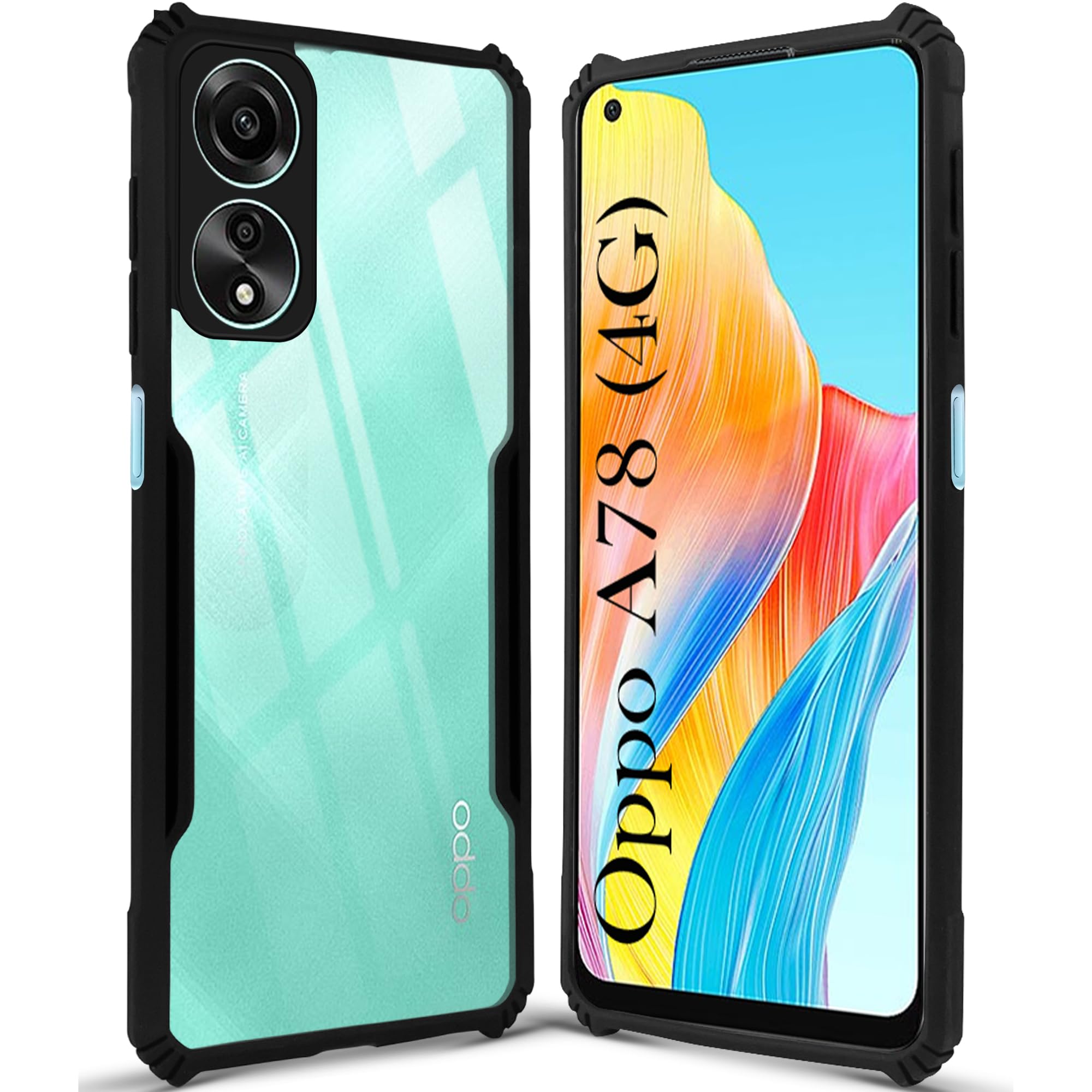 For Oppo A78 4G  Back Cover Case ( Shockproof with Polycarbonate Clear Panel | Professional Black)