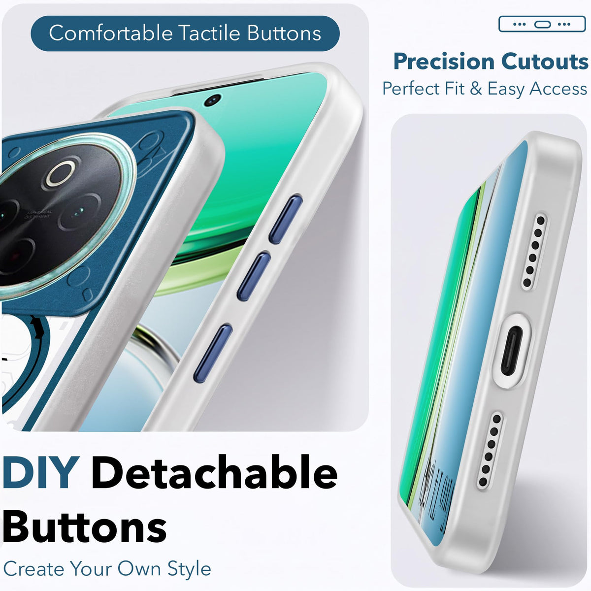 For Vivo T4 Metallic Back Cover Case (Metallic Camera Protection & Buttons | Translucent Milky Shade | Hard Polycarbonate)