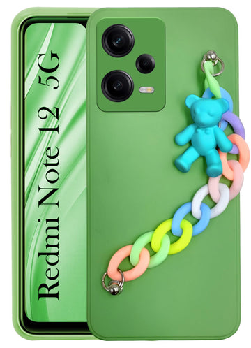 For Redmi Note 12 5G Back Cover Girls Case with Bracelet (Wrist Hanging Chain | Teddy Toy Cartoon)