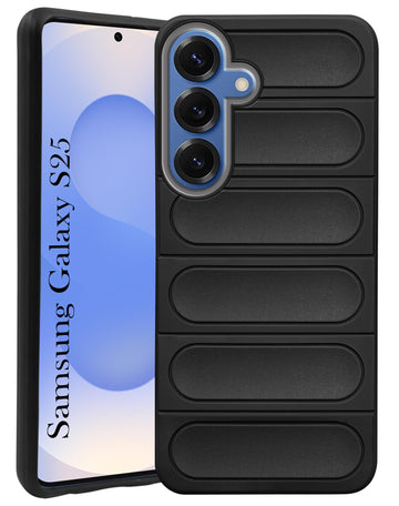 For Samsung Galaxy S25 Back Cover Case (Matte Liquid Silicone | Professional Design | Camera Protection | Wave Black)