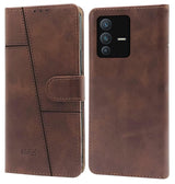 For Vivo V23 Pro Flip Cover Case (Stitched Leather with Magnetic Closure)