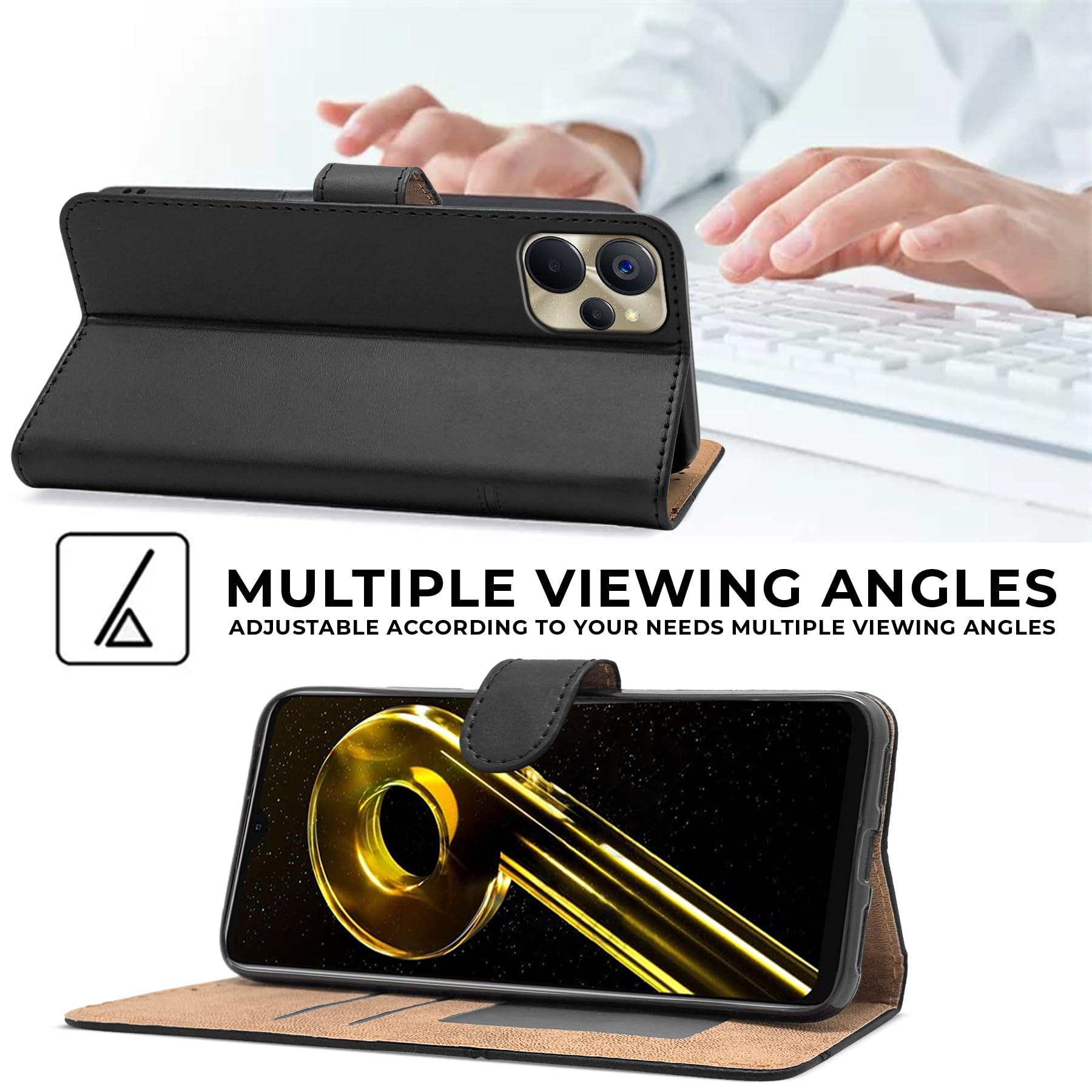 For Realme 9i Flip Cover Case (Stitched Leather with Magnetic Closure)
