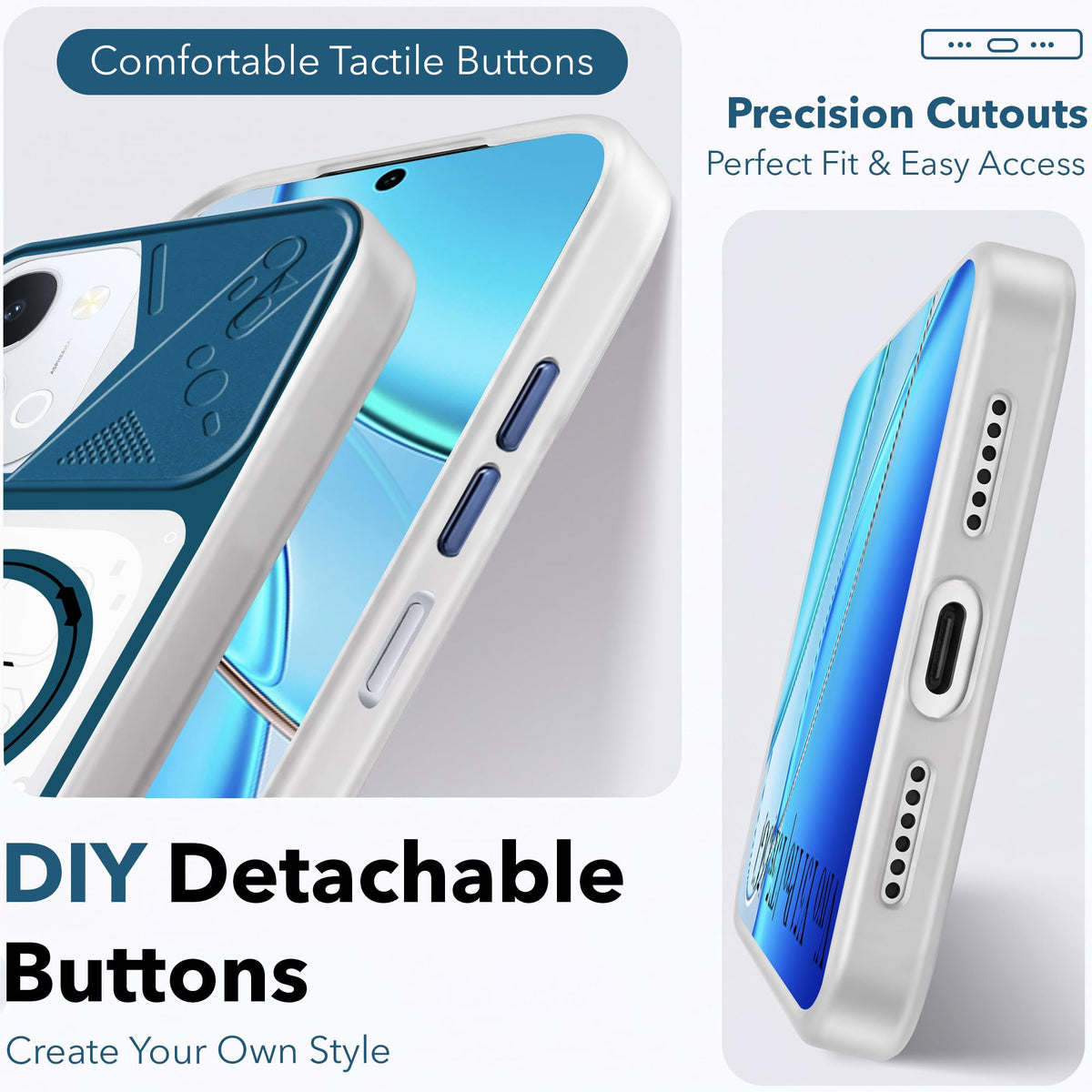 For Vivo Y51 Pro 5G | Vivo T5x Metallic Back Cover Case (Metallic Camera Protection & Buttons | Translucent Milky Shade | Hard Polycarbonate)