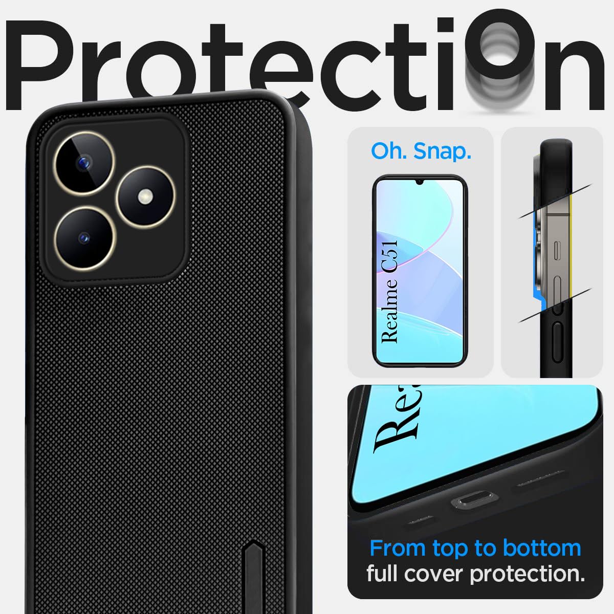 For Realme C51 Back Cover Case Rubberised (Textured Grip Design| Micro-Fiber Cloth Inside | Slim and Light Weight | Soft Touch and Feel)