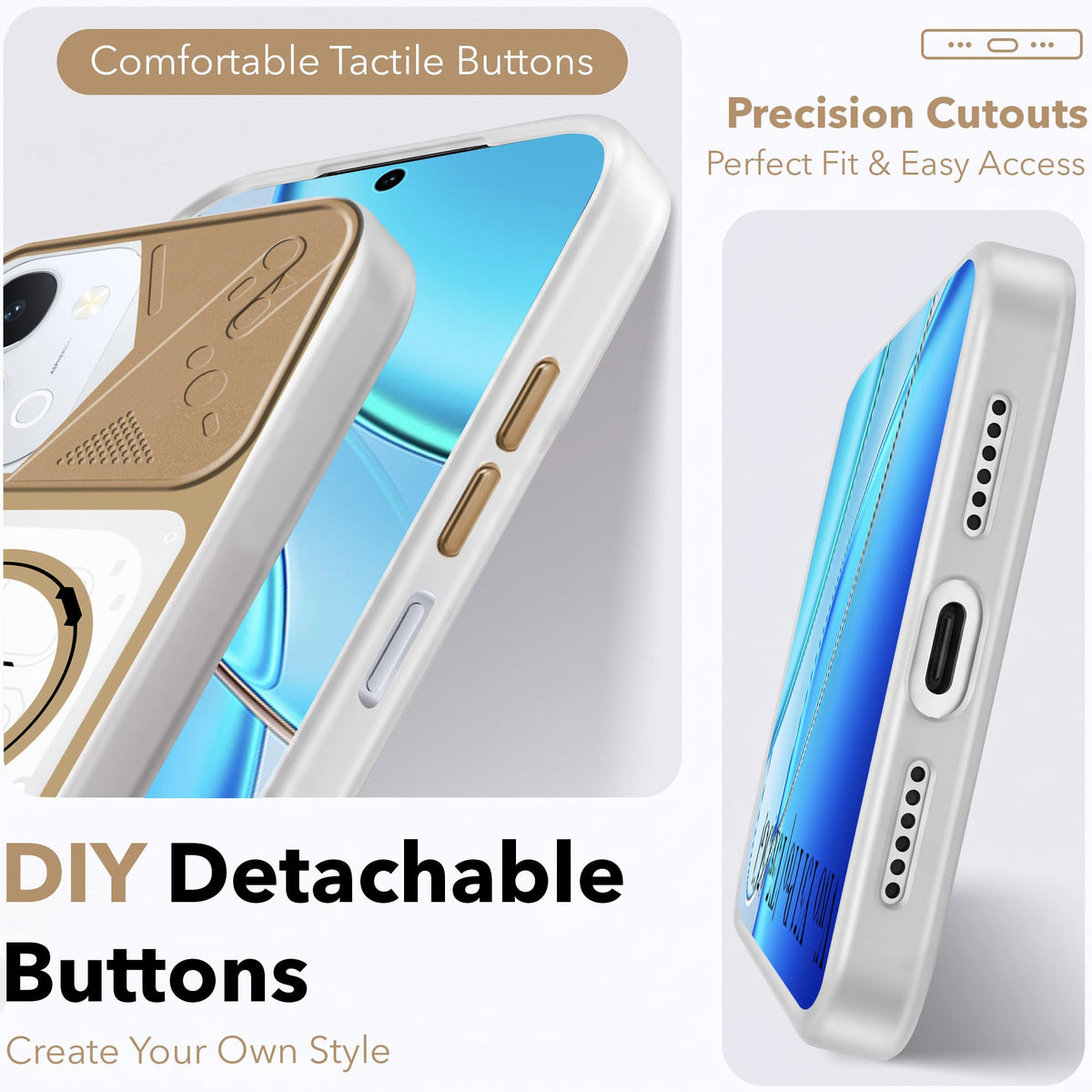 For Vivo Y51 Pro 5G | Vivo T5x Metallic Back Cover Case (Metallic Camera Protection & Buttons | Translucent Milky Shade | Hard Polycarbonate)