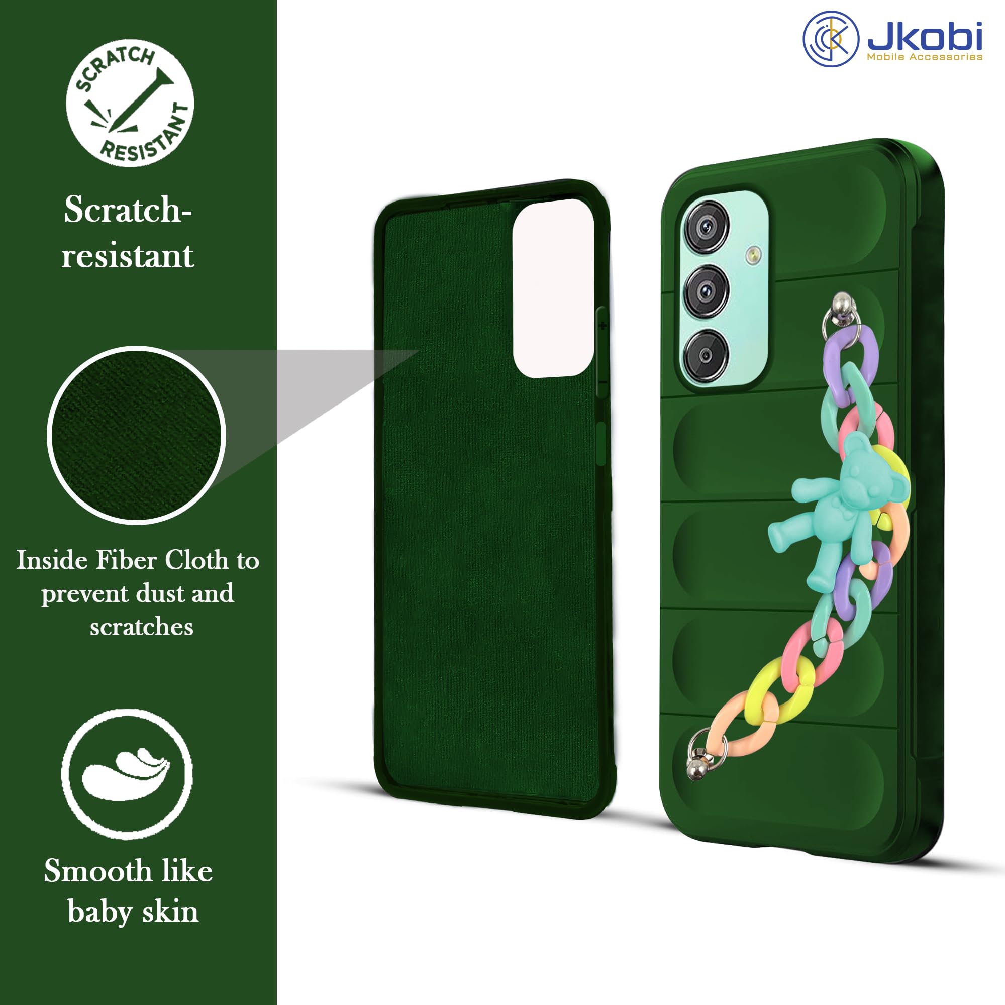 For Samsung Galaxy M15 5G Back Cover Girls Case with Bracelet (Wrist Hanging Chain | Micro-Fiber Cloth Inside | Matte Green )