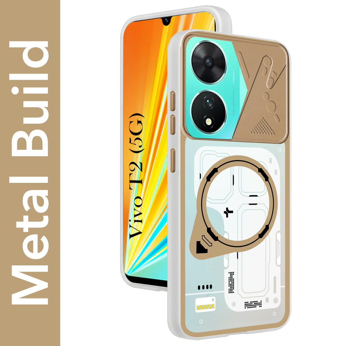 For Vivo T2 Metallic Back Cover Case (Metallic Camera Protection & Buttons | Translucent Milky Shade | Hard Polycarbonate)