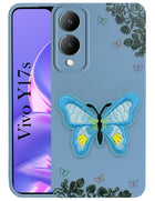 For Vivo Y17s Back Cover Case (Soft Butterfly Embroidery | Women Teen Girls | Camera Protection| Matte Silicone)