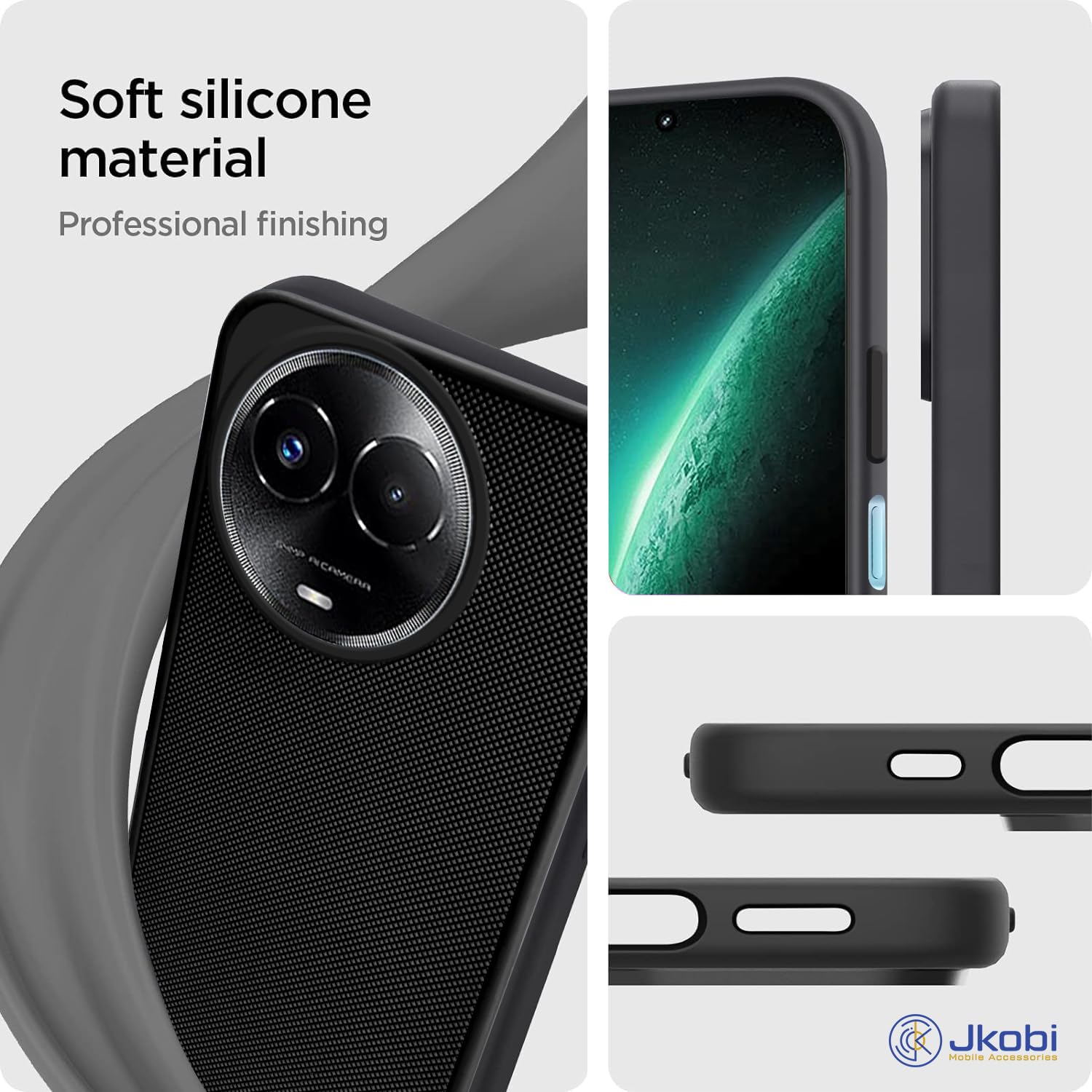 For Realme Narzo 60x Back Cover Case Rubberised (Textured Grip Design| Micro-Fiber Cloth Inside | Slim and Light Weight | Soft Touch and Feel)