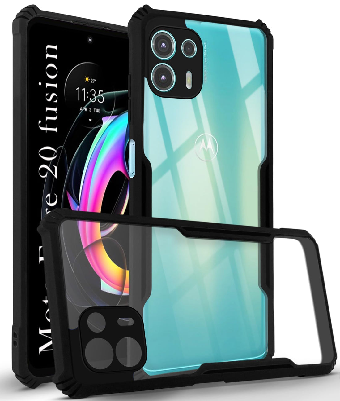 For Motorola Moto Edge 20 Fusion Back Cover Case (Crystal Glass Back | Camera Protection | Shockproof Bumpers)