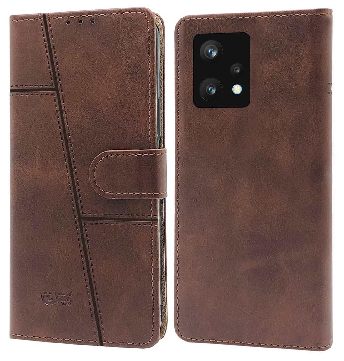 For Realme 9 Pro Flip Cover Case (Stitched Leather Finish | Magnetic Closure | Inner TPU | Foldable Stand | Wallet Card Slots)
