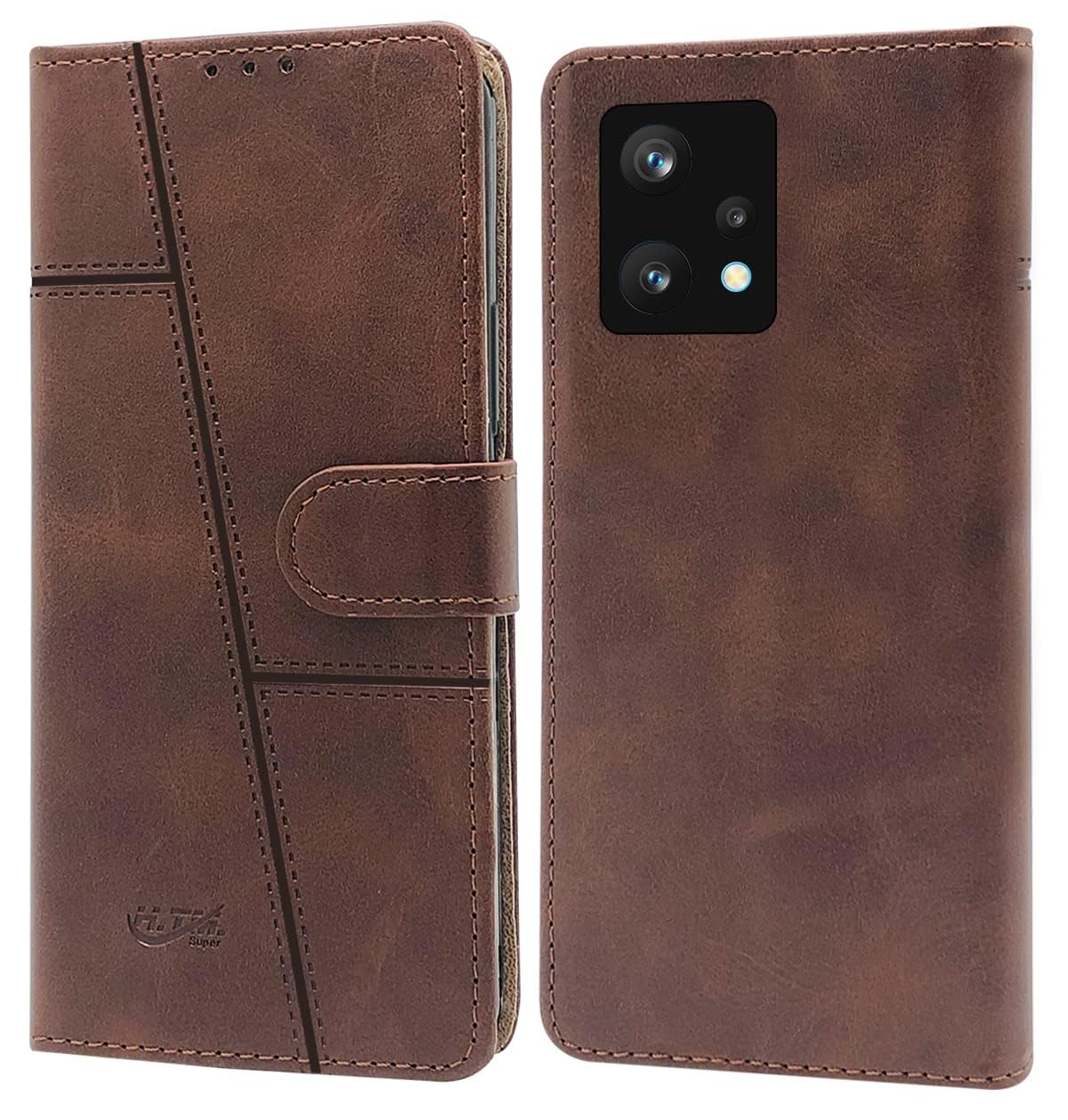 For Realme 9 Pro Flip Cover Case (Stitched Leather Finish | Magnetic Closure | Inner TPU | Foldable Stand | Wallet Card Slots)