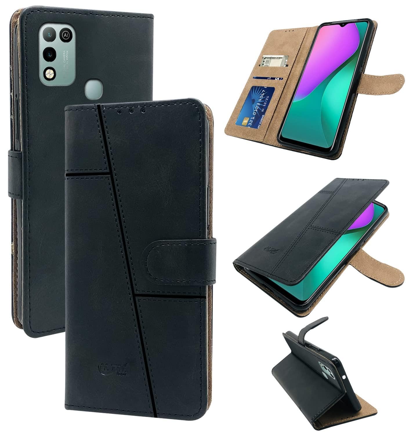 For Infinix Hot 10 Play Flip Case Cover ( Stitched Leather with Magnetic Closure)