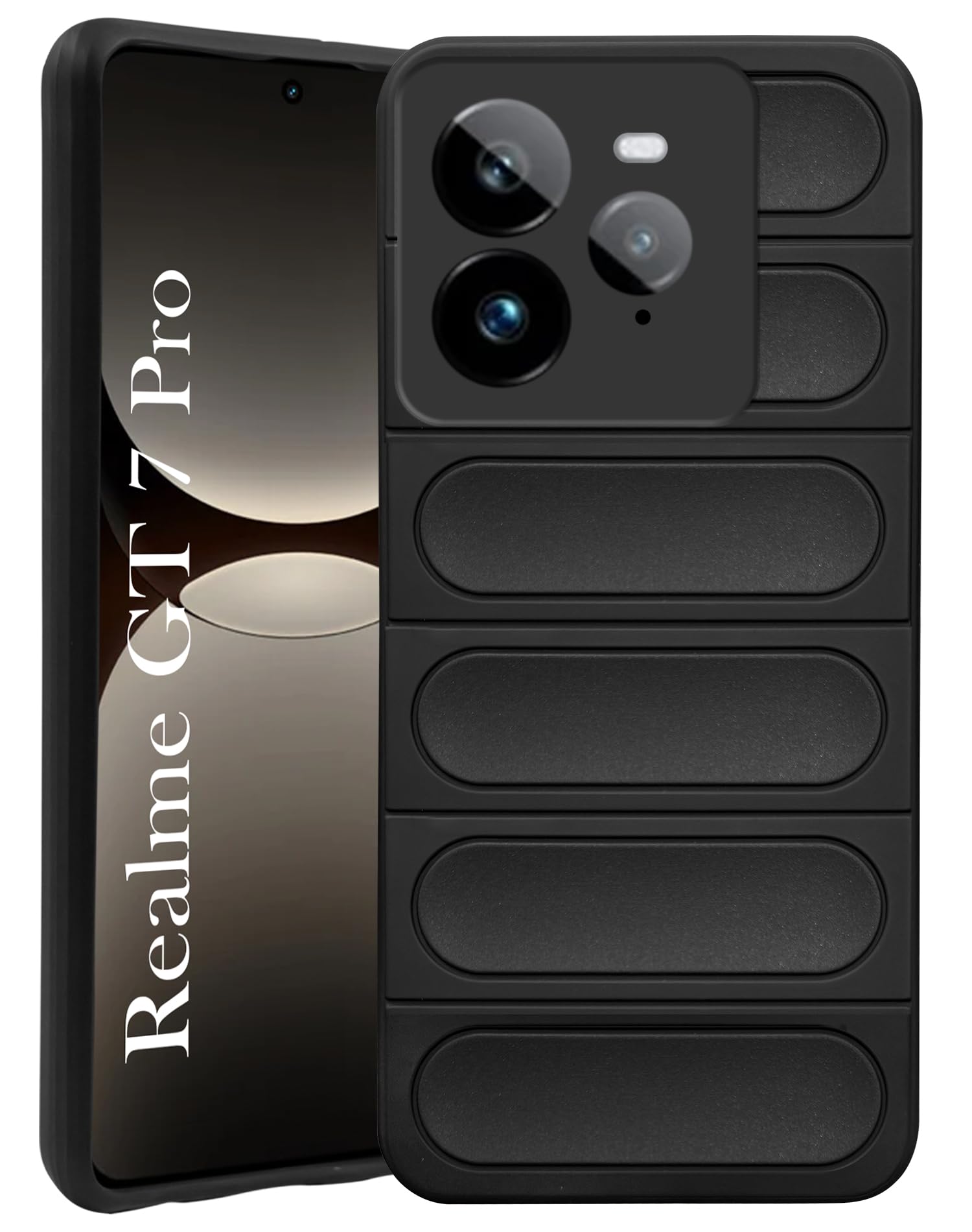 For Realme GT 7 Pro Back Cover Case (Matte Liquid Silicone | Professional Micro-Fiber Cloth Inside | Camera Protection Ring | Wave Black)