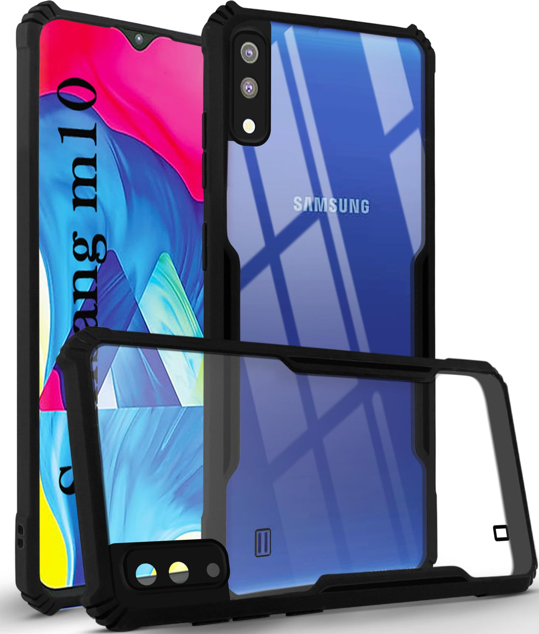 For Samsung Galaxy M10 Back Cover Case (Shockproof with Polycarbonate Clear Panel | Professional Black)