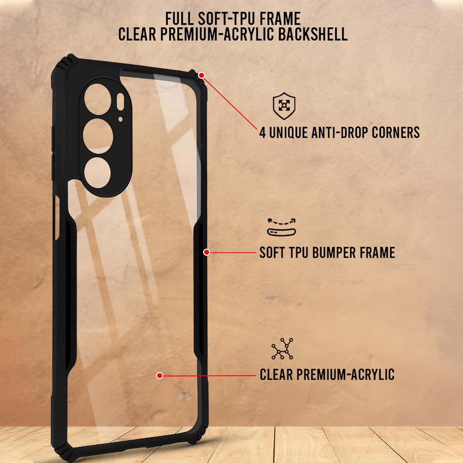 For Motorola Moto Edge 30 Pro Back Cover Case (Shockproof with Polycarbonate Clear Panel)