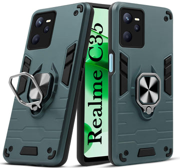 For Realme C35 Back Cover Case (Dual Layer Hybrid Armor | Ring Holder & Kickstand in-Built | 360 Degree Shockproof Protection)