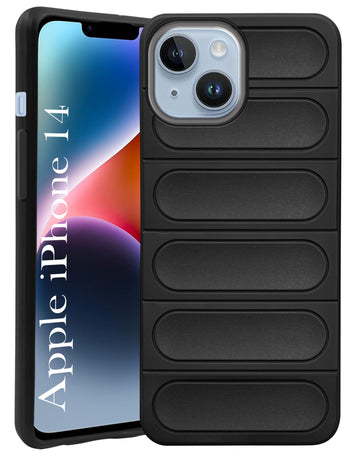 For Apple iPhone 14 Back Cover Case (Matte Liquid Silicone | Professional Micro-Fiber Cloth Inside | Camera Protection Ring | Wave Black)