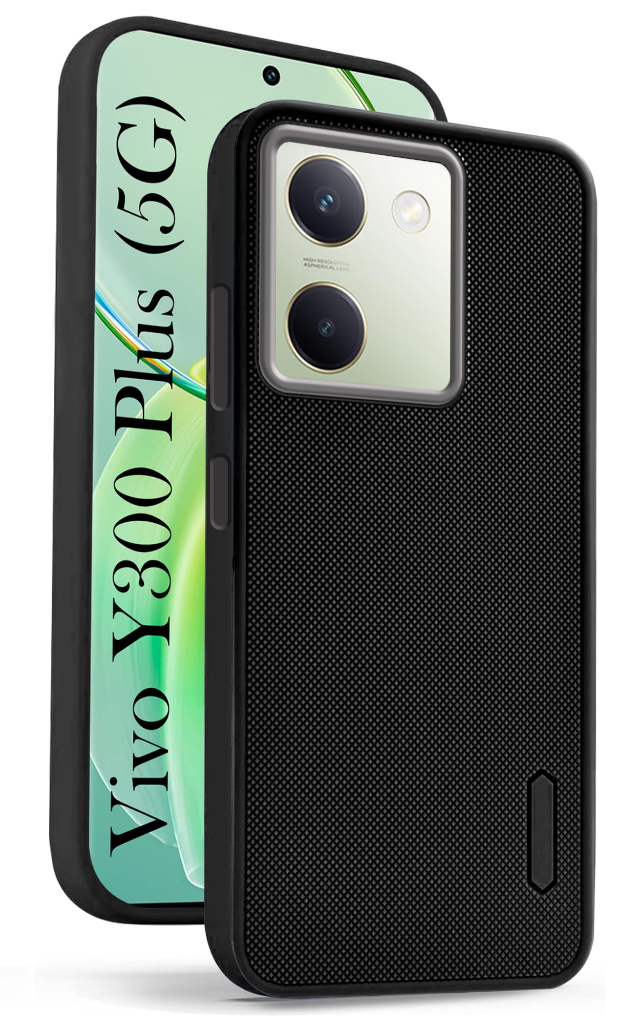 For Vivo Y300 Plus Back Cover Case (Textured Grip Design | Micro-Fiber Cloth Inside | Slim and Light Weight | Soft Touch and Feel | Black)