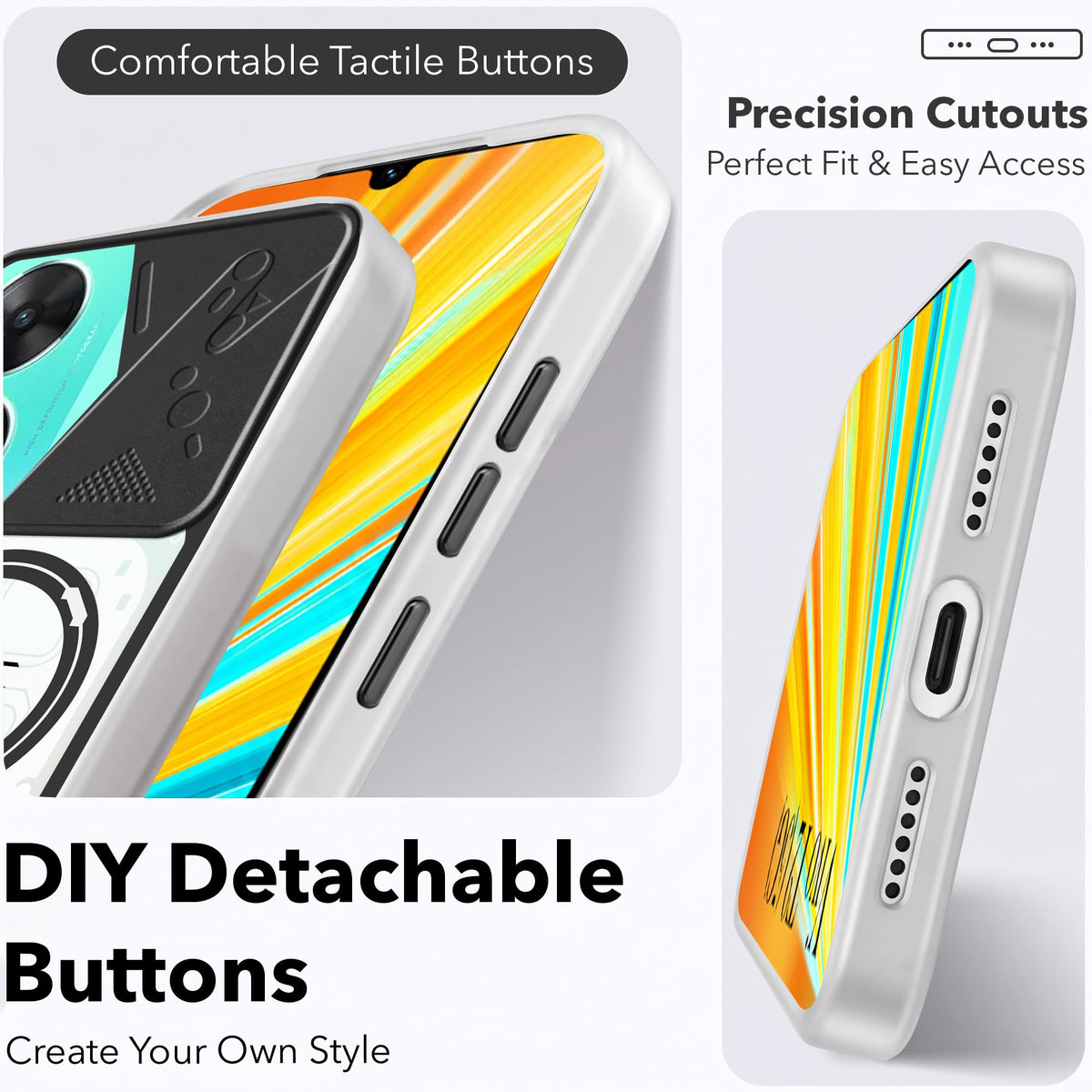 For Vivo T2 Metallic Back Cover Case (Metallic Camera Protection & Buttons | Translucent Milky Shade | Hard Polycarbonate)