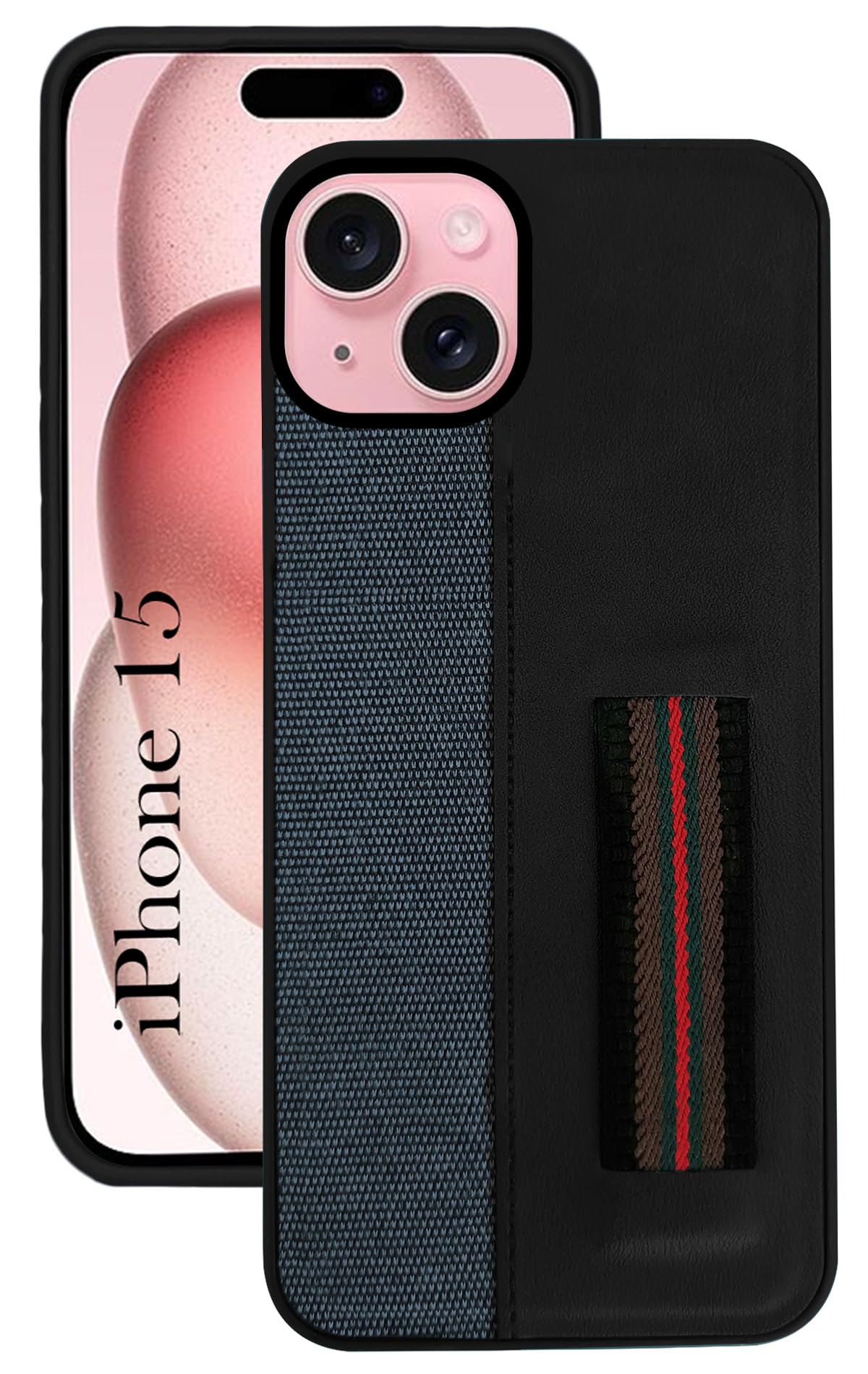 For iPhone 15 Back Cover Case (Professional PU Leather | Strip Chain Holder Socket)