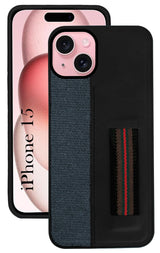 For iPhone 15 Back Cover Case (Professional PU Leather | Strip Chain Holder Socket)