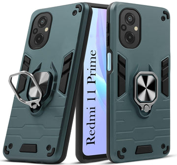 For Xiaomi Redmi 11 Prime Back Cover Case (Dual Layer Hybrid Armor | Ring Holder & Kickstand in-Built | 360 Degree Shockproof Protection)