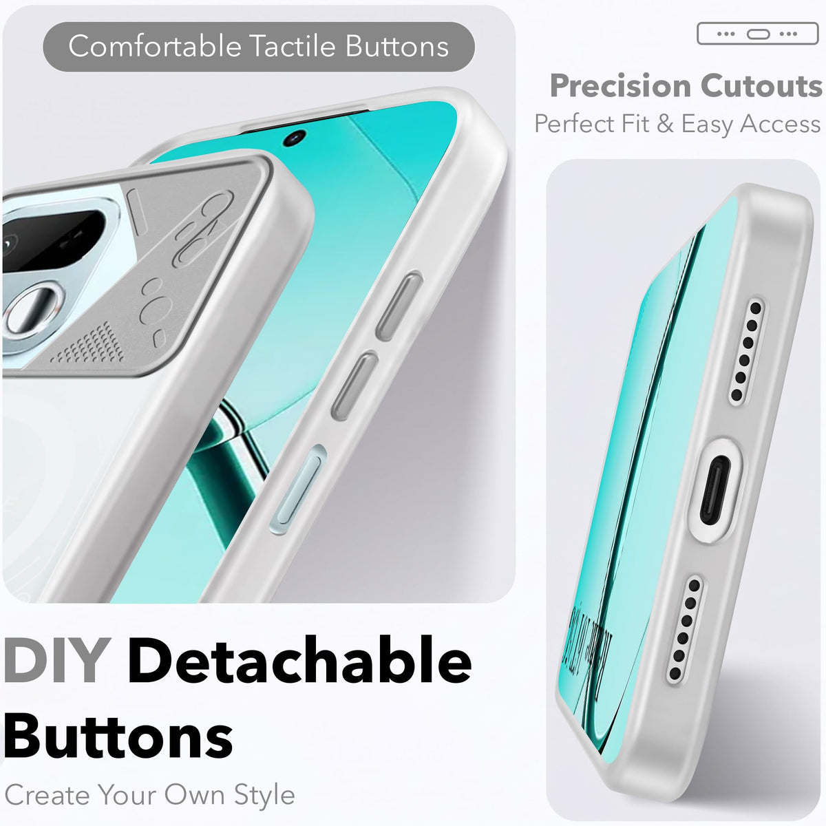 For Realme 16T 5G Metallic Back Cover Case (Metallic Camera Protection & Buttons | Translucent Milky Shade | Hard Polycarbonate)
