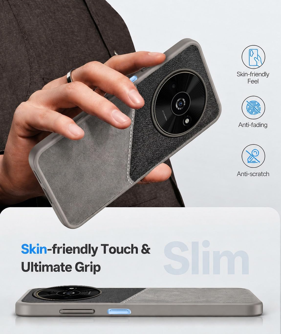 For Xiaomi Poco C61 Back Cover Case (Dual PU Leather Stitch | Professional Minimalist | Soft and Flexible)